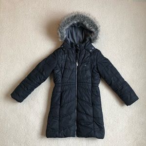 Calvin Klein Girls Blk Metallic Hooded Puffer